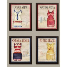 Classic Vintage Bathing Suit Set; Coastal Décor; Four 8 by 10-Inch Framed Fine Art Prints; Ready to hang!   